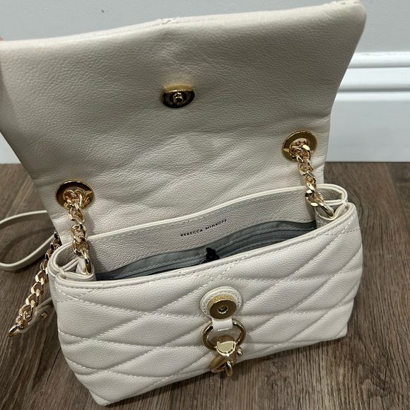 NWT- Rebecca Minkoff Edie Quilted Leather Crossbody w/Gold Chain Hardware Pearl - Picture 5 of 10